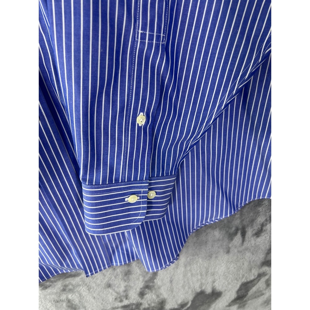 Brooks Brothers 346 Mens 17-4/5 Blue White Stripe Non-Iron Cotton Dress Shirt - Picture 2 of 13